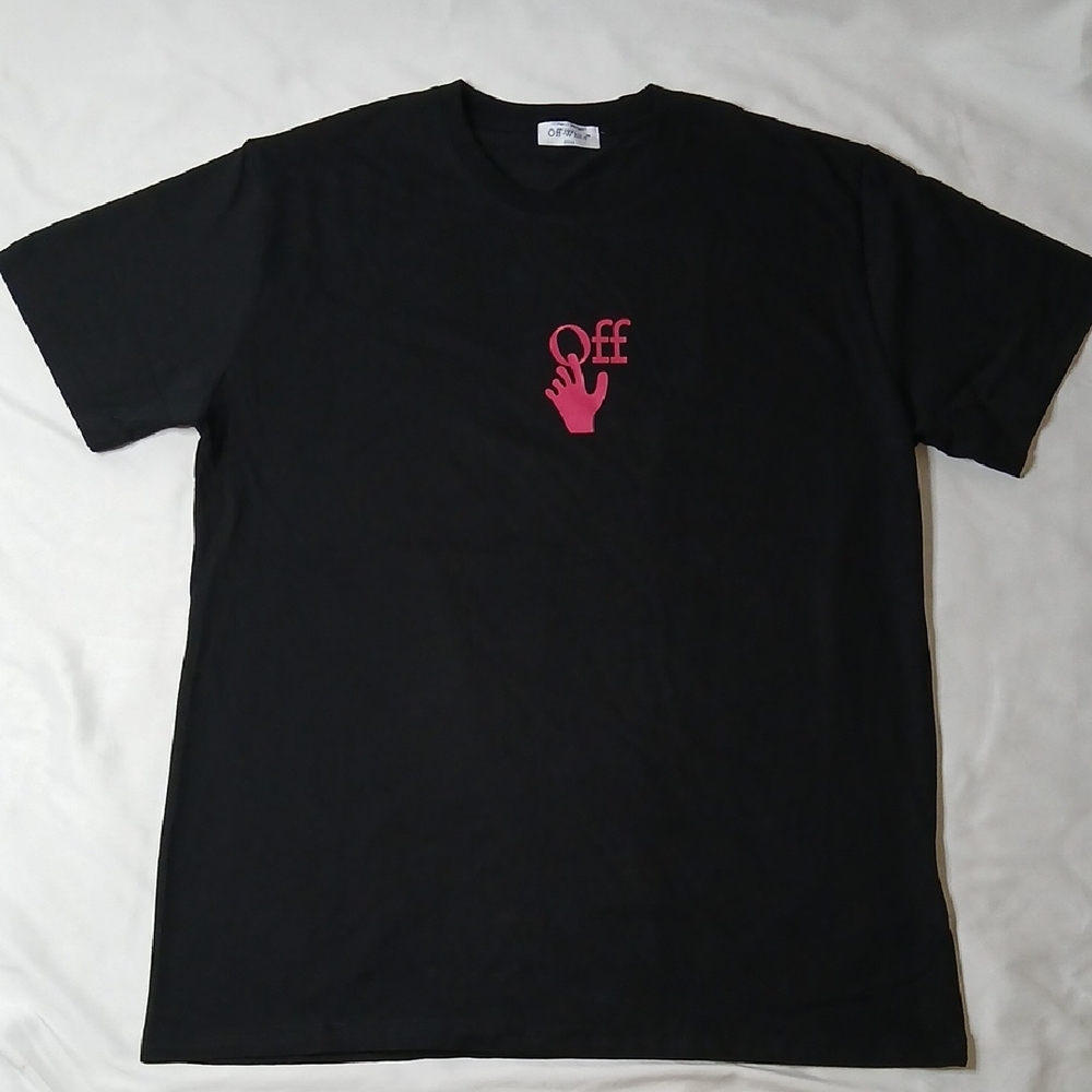 Off-White Black Short Sleeve Tee with Red Hand Logo